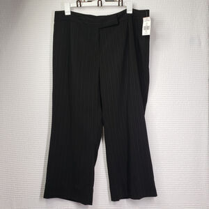Tahari ASL Cropped Dress Pant Womens 18W Black Pinstripe Office Trouser Wide Leg